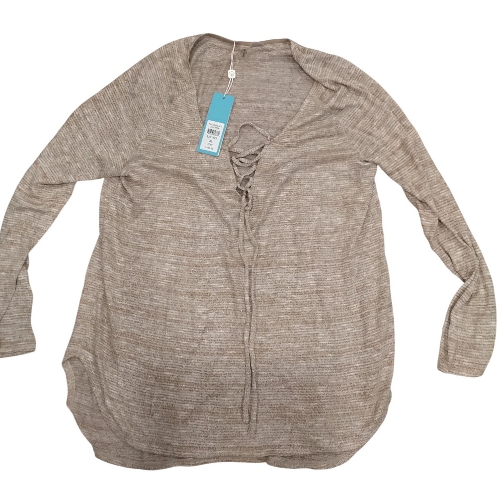 Beach‎ Bunny Payton Beach Sweater XL Tortoise Metallic Lace Up Knit B2318C1 NEW